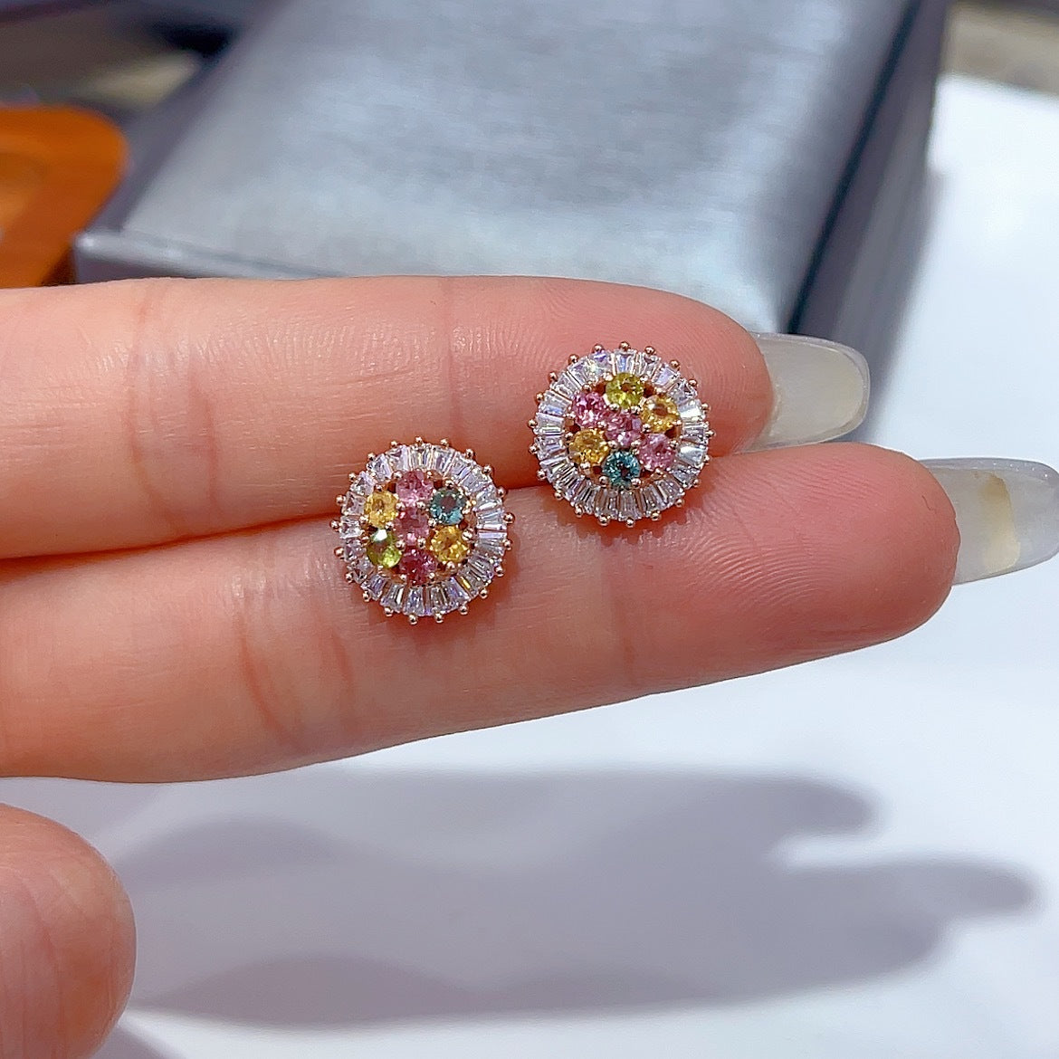 Sparkling Rose Gold Plated 925 Sterling Silver Natural Tourmaline Stud Earrings