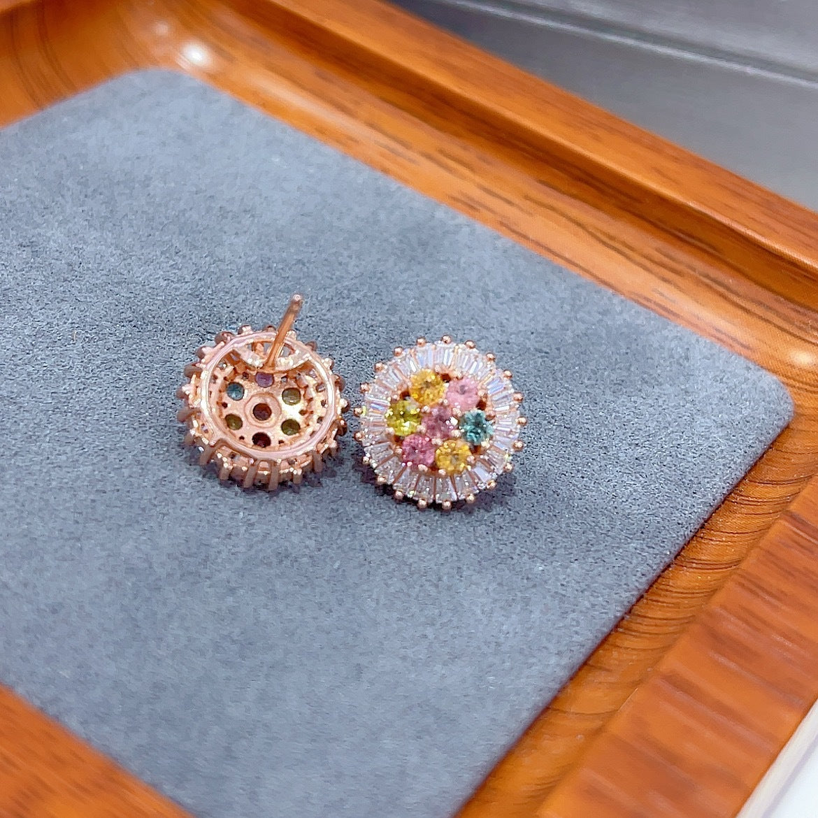 Sparkling Rose Gold Plated 925 Sterling Silver Natural Tourmaline Stud Earrings
