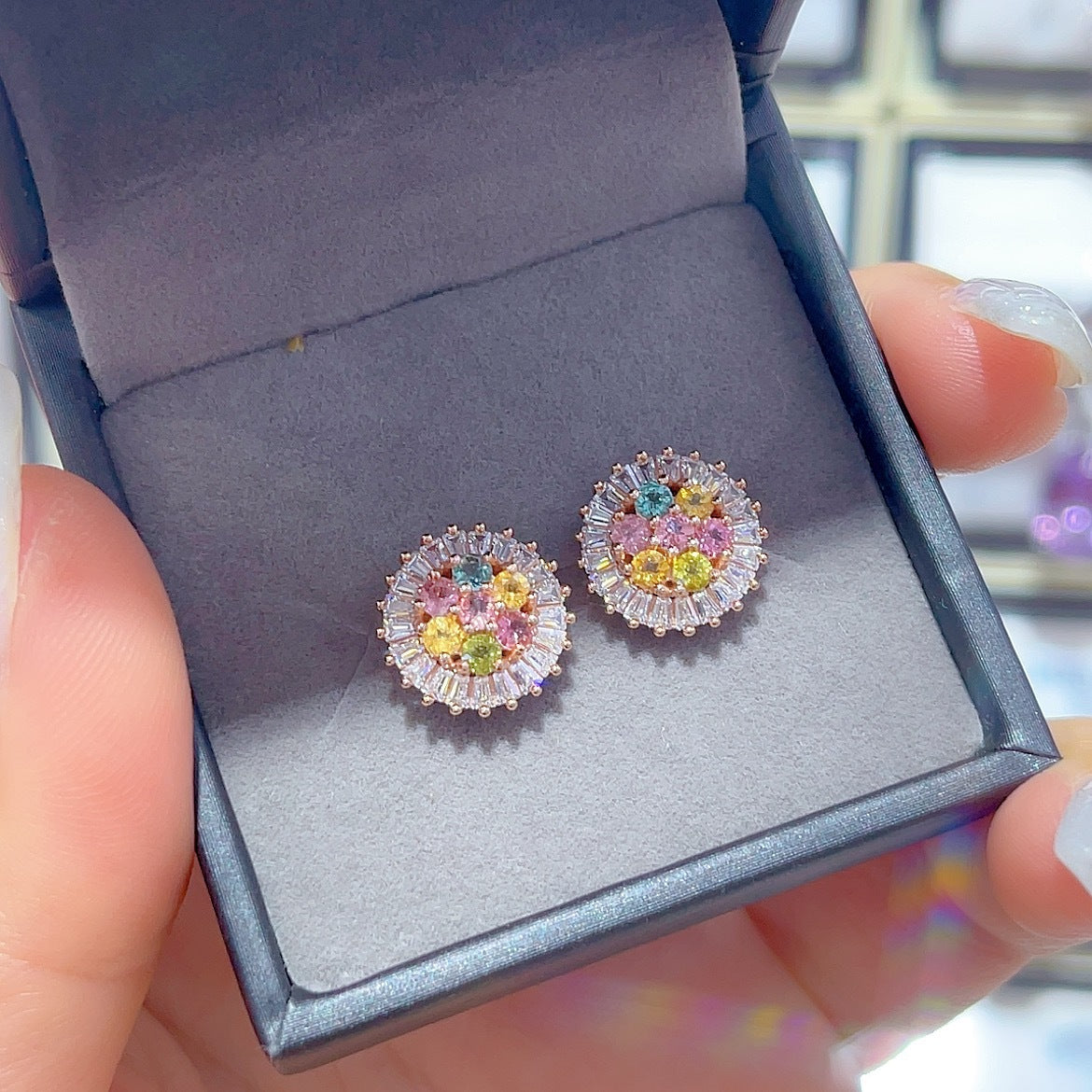 Sparkling Rose Gold Plated 925 Sterling Silver Natural Tourmaline Stud Earrings