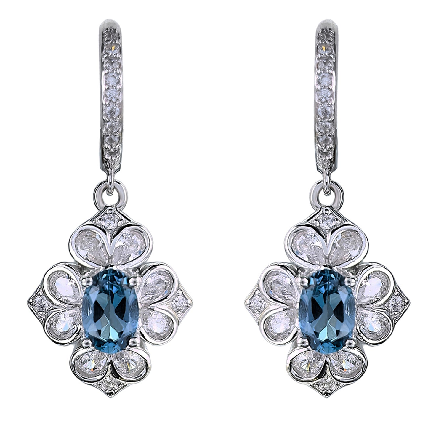 Exquisite Rhodium Plated Silver 925 Jewelry Natural London Blue Topaz Drop Earrings