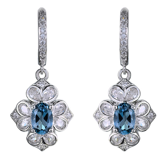 Exquisite Rhodium Plated Silver 925 Jewelry Natural London Blue Topaz Drop Earrings