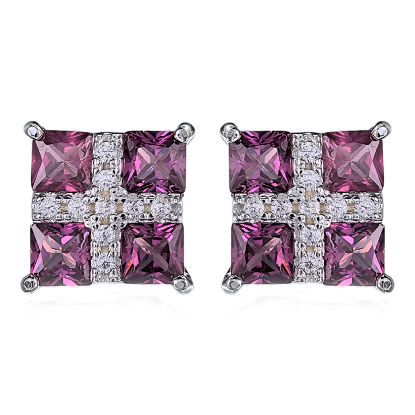 Gorgeous Rhodium Plated Silver 925 Jewelry Natural Pyrope Stud Earrings