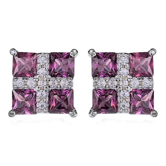 Gorgeous Rhodium Plated Silver 925 Jewelry Natural Pyrope Stud Earrings