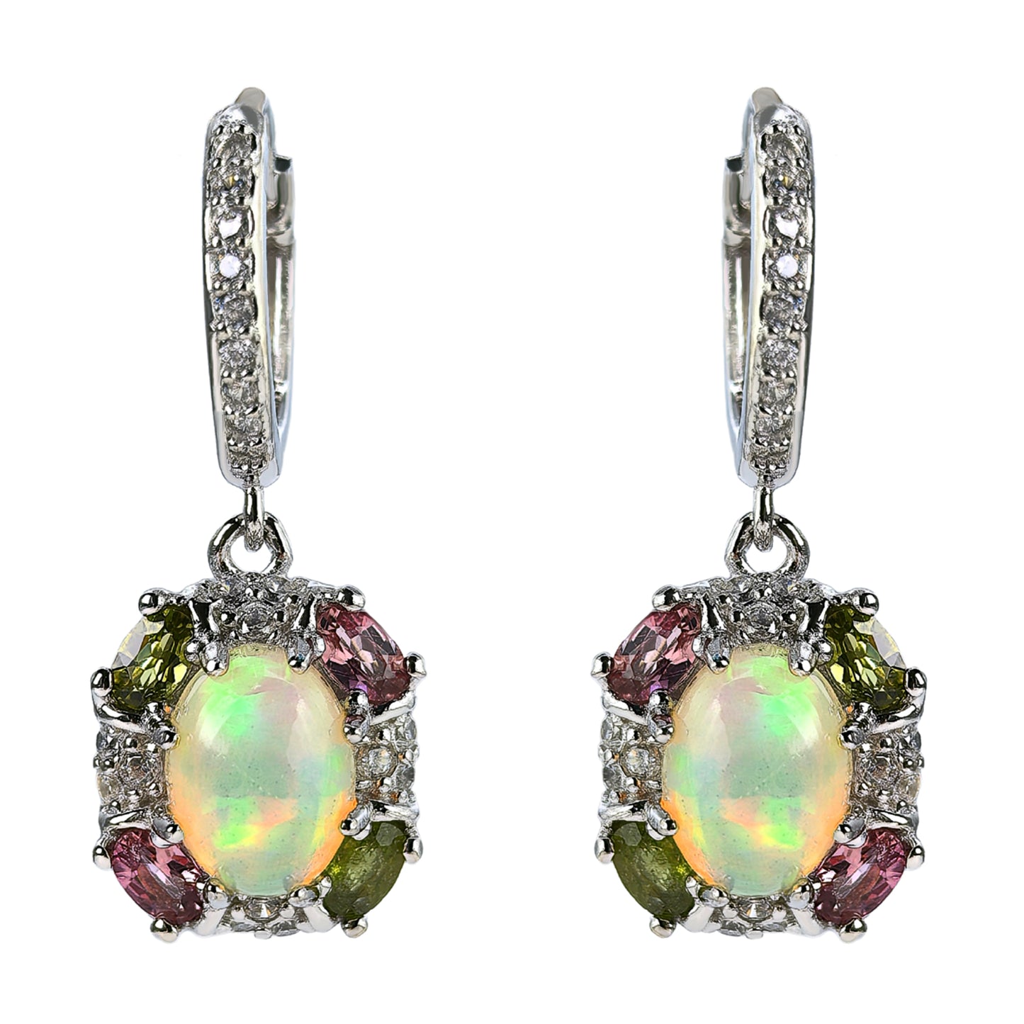 Delicate Rhodium Plated 925 Silver Jewelry Natural Opal Drop Earrings