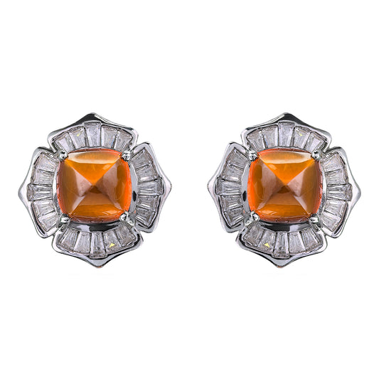 Gorgeous Rhodium Plated 925 Silver Jewelry Natural Mandarin Garnet Stud Earrings