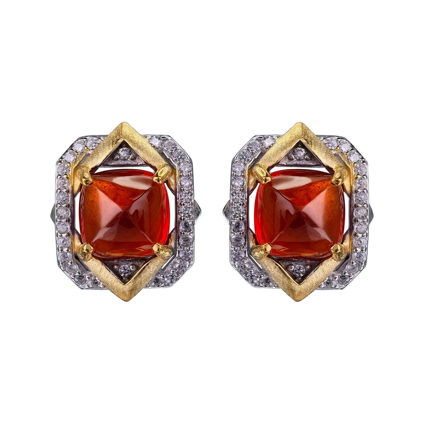 Charming Dual Color Plated 925 Silver Natural Mandarin Garnet Stud Earrings
