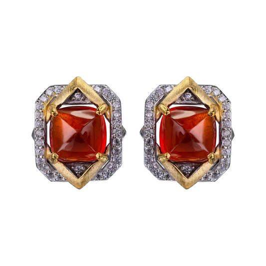 Charming Dual Color Plated 925 Silver Natural Mandarin Garnet Stud Earrings