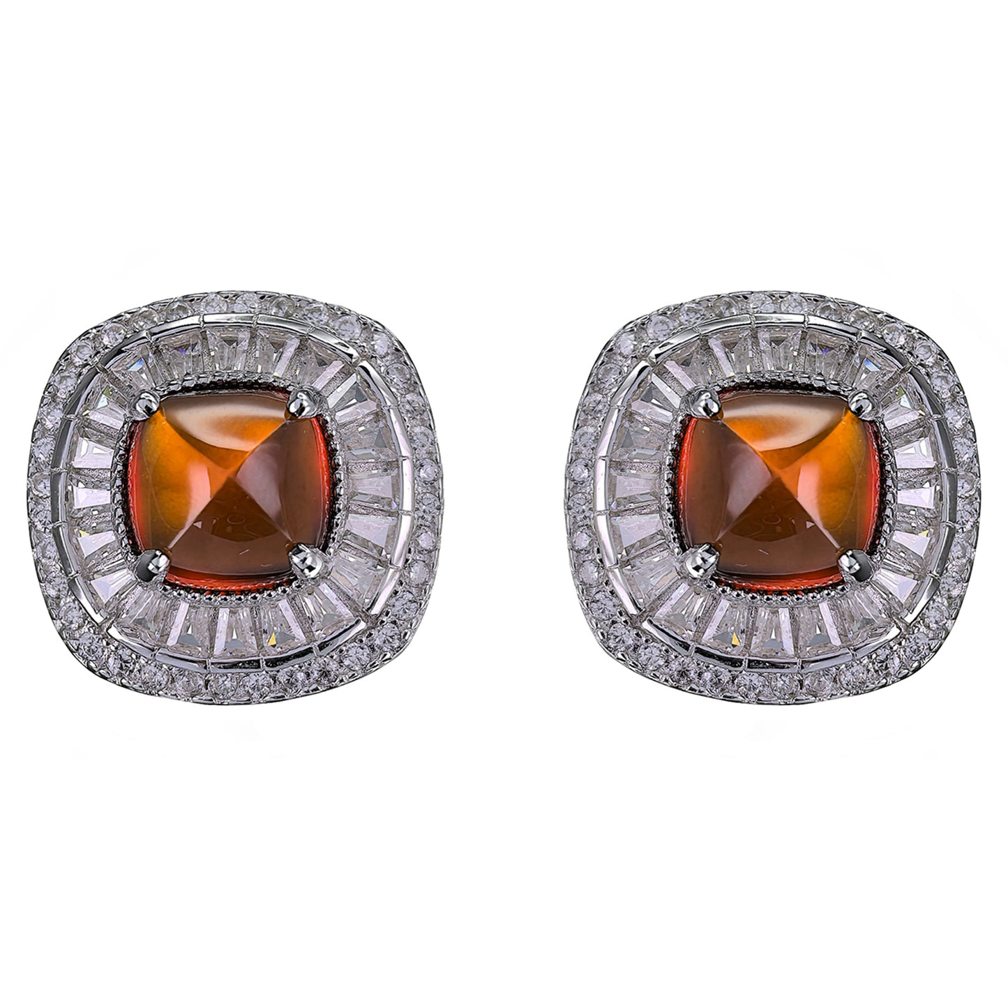 925 Sterling Silver Natural Mandarin Garnet Stud Earrings Charming Rhodium Plated