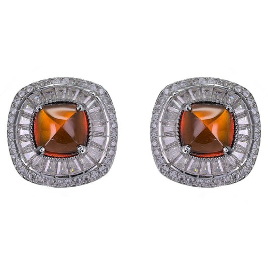 925 Sterling Silver Natural Mandarin Garnet Stud Earrings Charming Rhodium Plated