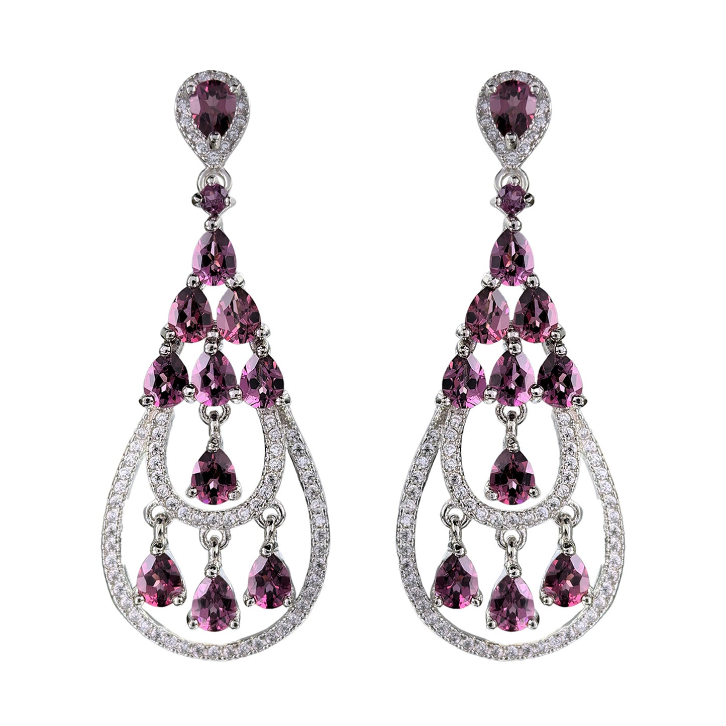 Exquisite Rhodium Plated 925 Silver Jewelry Natural Pyrope Drop Earrings