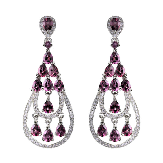 Exquisite Rhodium Plated 925 Silver Jewelry Natural Pyrope Drop Earrings