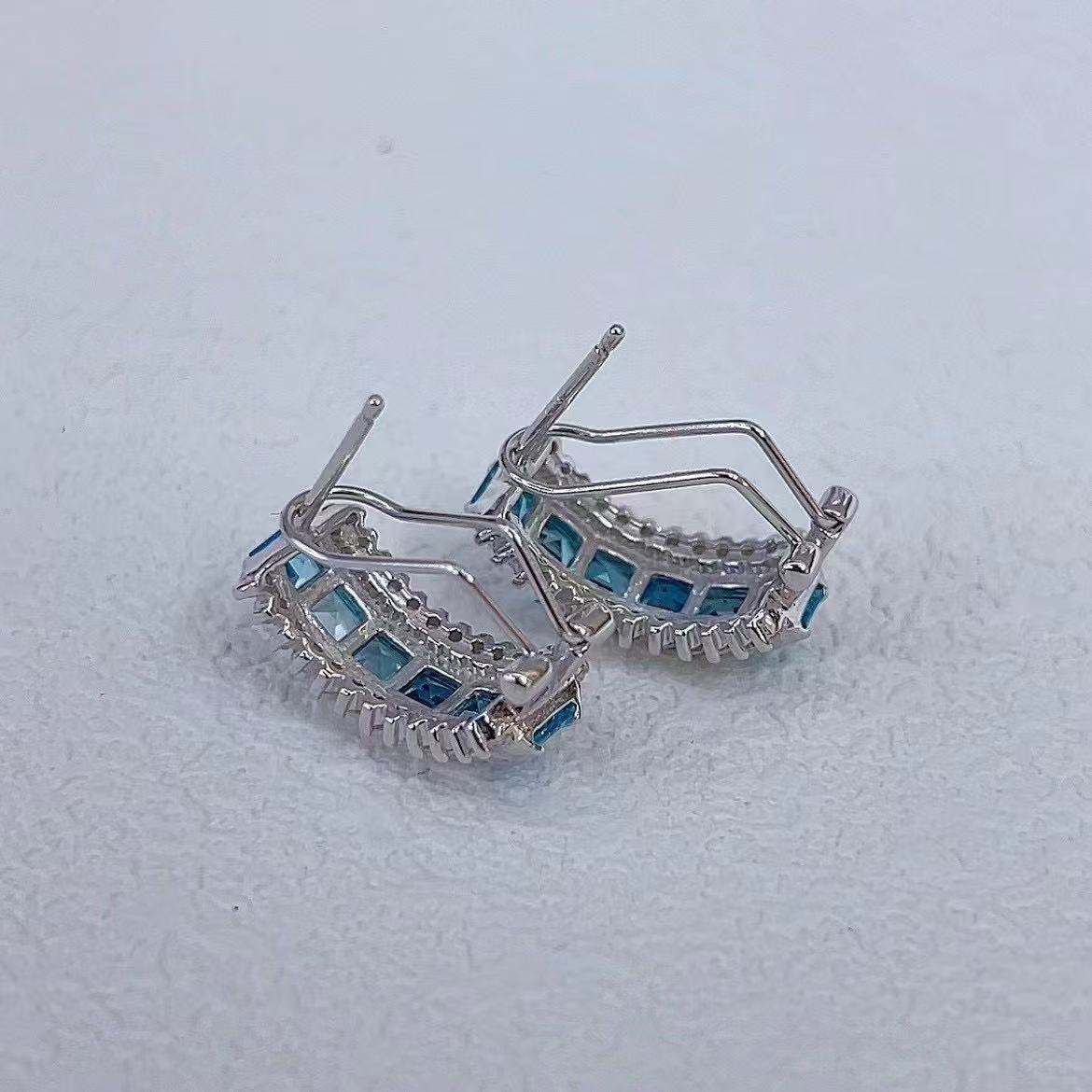 Graceful Rhodium Plated Silver 925 Natural for Swiss Blue Topaz Hoop Earrings