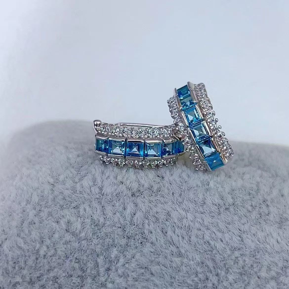 Graceful Rhodium Plated Silver 925 Natural for Swiss Blue Topaz Hoop Earrings