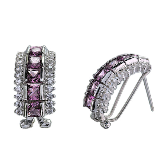 Elegant Rhodium Plated 925 Silver Jewelry Natural Pyrope Hoop Earrings