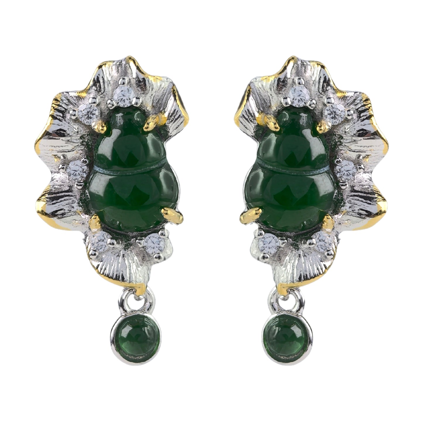 Classic Dual Color Plated 925 Silver Jewelry Natural Jadeite Drop Earrings