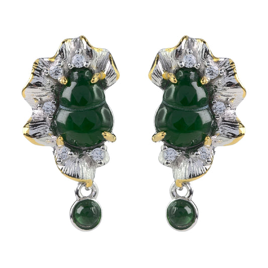Classic Dual Color Plated 925 Silver Jewelry Natural Jadeite Drop Earrings