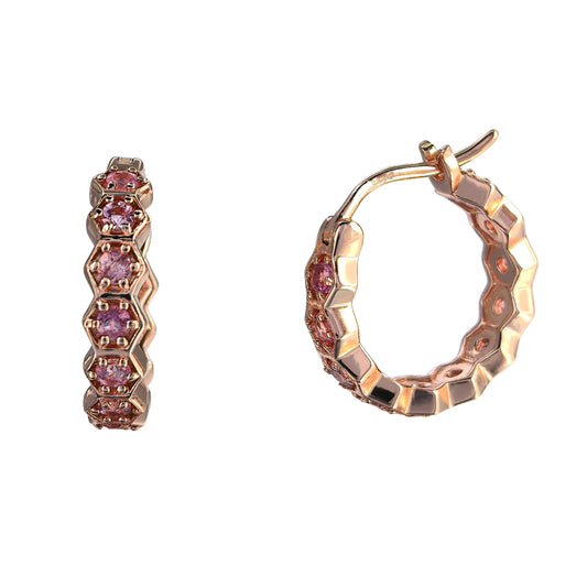 Unique Rose Gold Plated Silver 925 Jewelry Natural Tourmaline Hoop Earrings