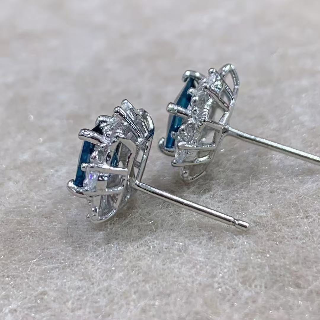 Rhodium Plated Joyas De Plata 925 Por Mayor Natural London Blue Topaz Earring