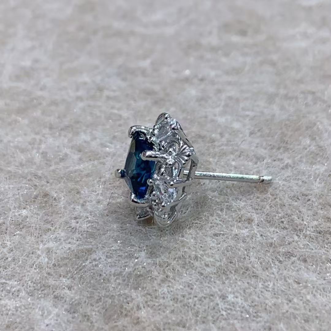 Rhodium Plated 925 Sterling Silver Natural London Blue Topaz Earring