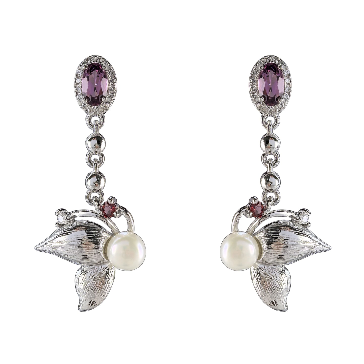 Lustrous 925 Sterling Silver Jewelry Sets Rhodium Plated Freshwater Pearl