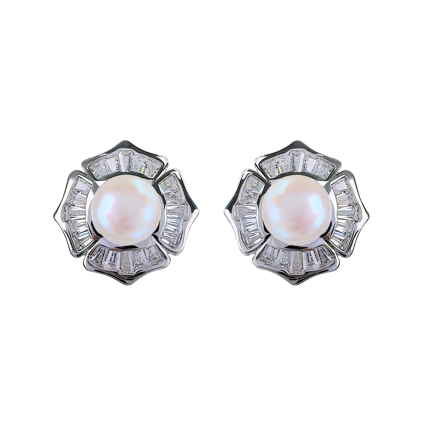 Delicate Rhodium Plated 925 Sterling Silver Freshwater Pearl Jewelry Set