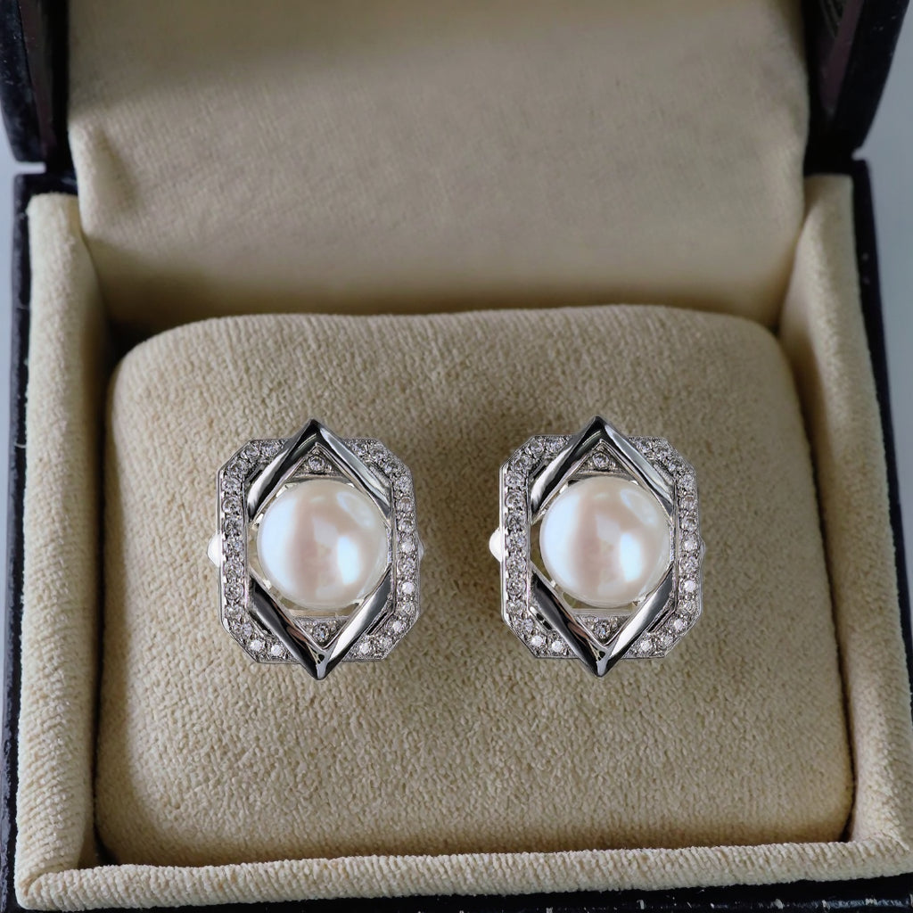Unique Rhodium Plated Silver 925 Jewelry Freshwater Pearl Stud Earrings
