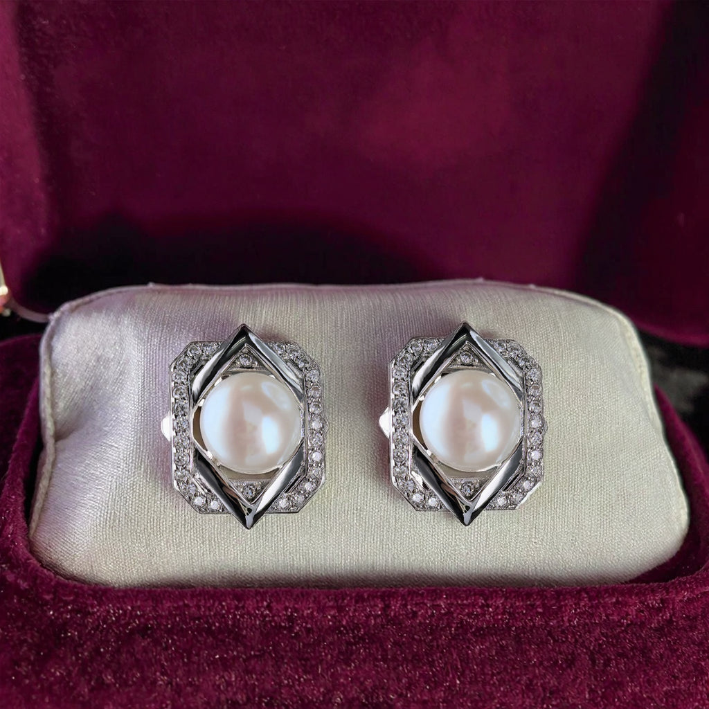 Unique Rhodium Plated Silver 925 Jewelry Freshwater Pearl Stud Earrings