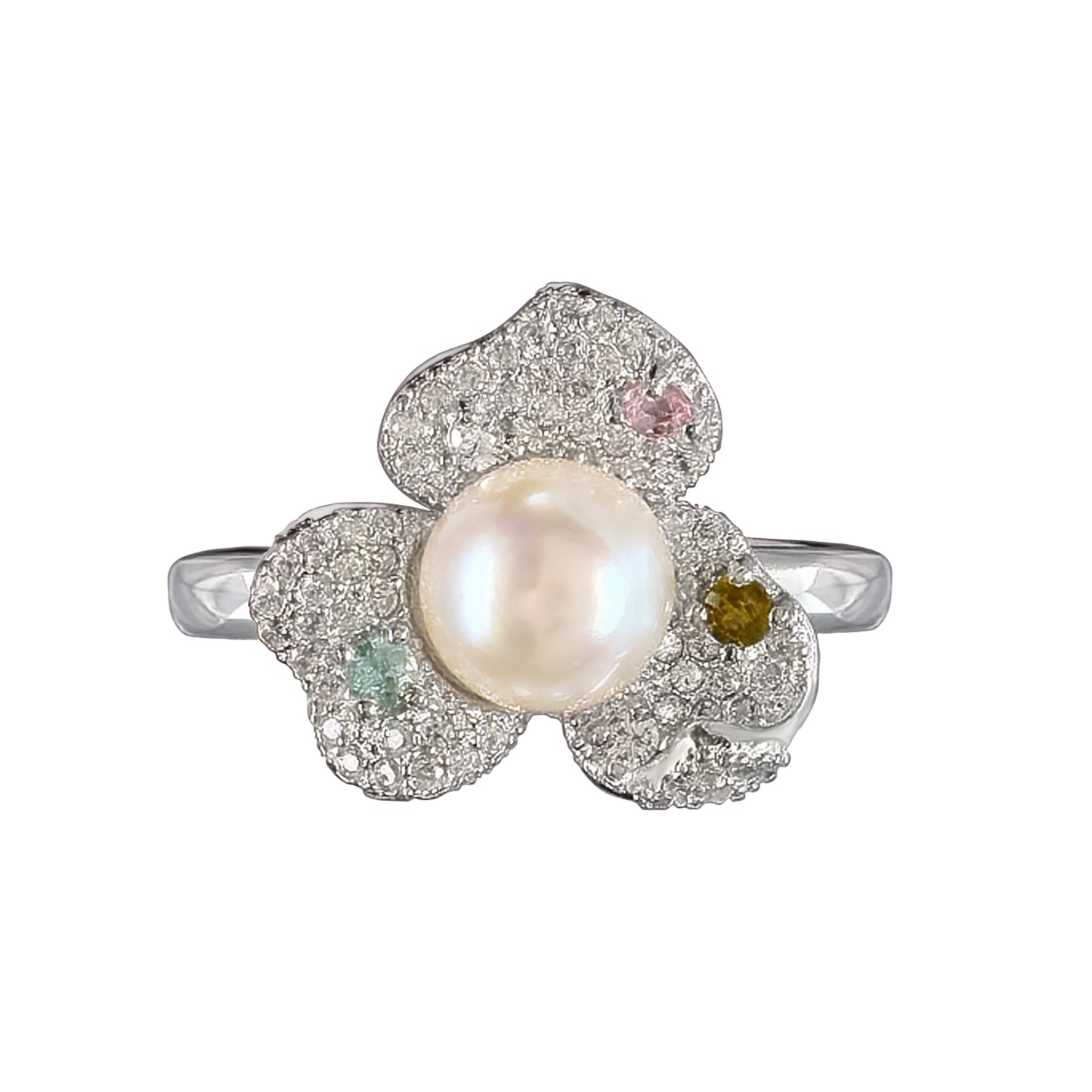 Elegant 925 Sterling Silver Freshwater Pearl Flower Jewelry Set Rhodium Plated