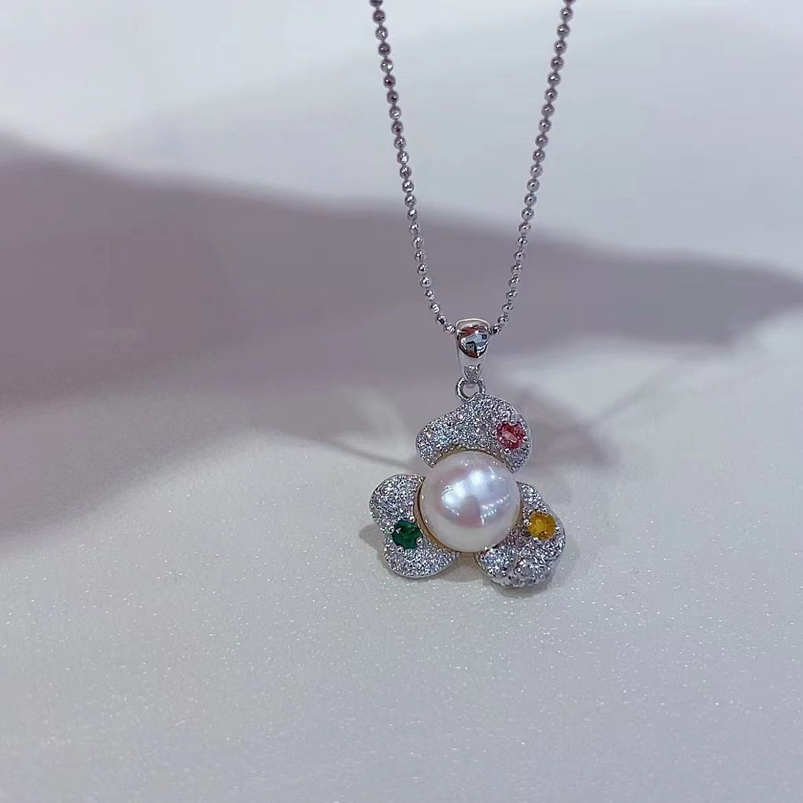 Elegant 925 Sterling Silver Freshwater Pearl Flower Jewelry Set Rhodium Plated