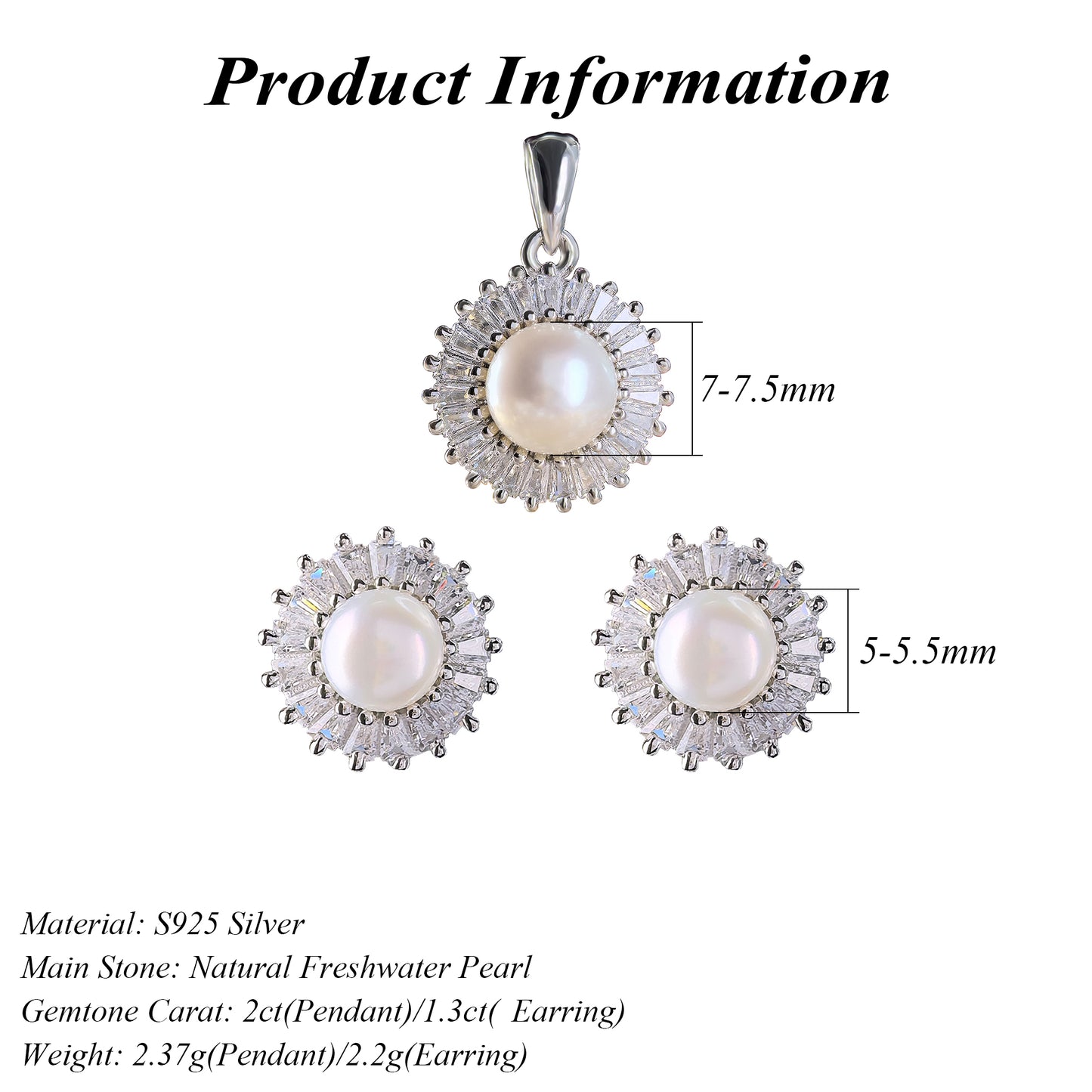 Sparkling Rhodium Plated Prata 925 Freshwater Pearl Women Jewelry Set