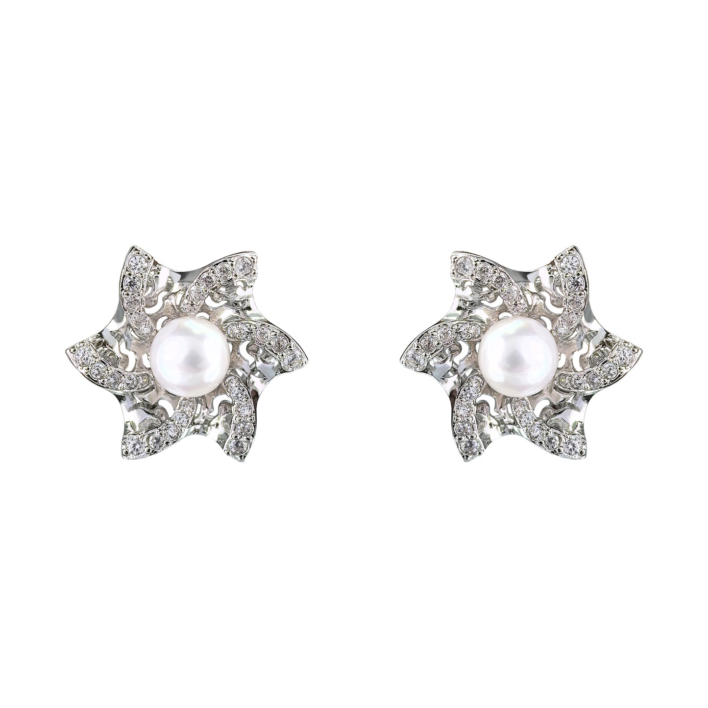 925 Sterling Silver Freshwater Pearl Hexagram Jewelry Set Rhodium Plated