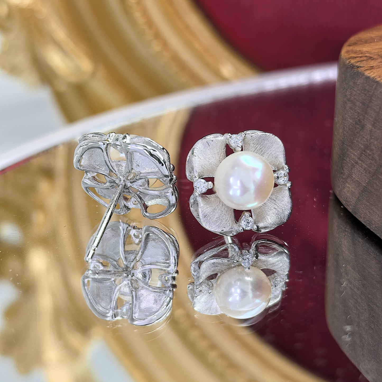 925 Sterling Silver Freshwater Pearl Set Dazzling Rhodium Plated
