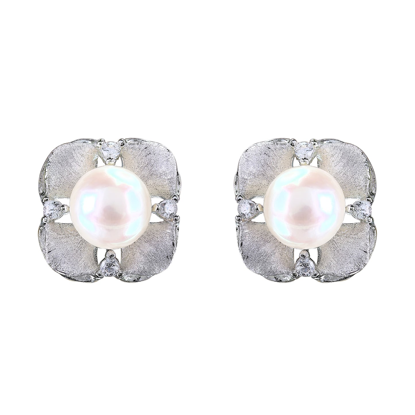 925 Sterling Silver Freshwater Pearl Set Dazzling Rhodium Plated