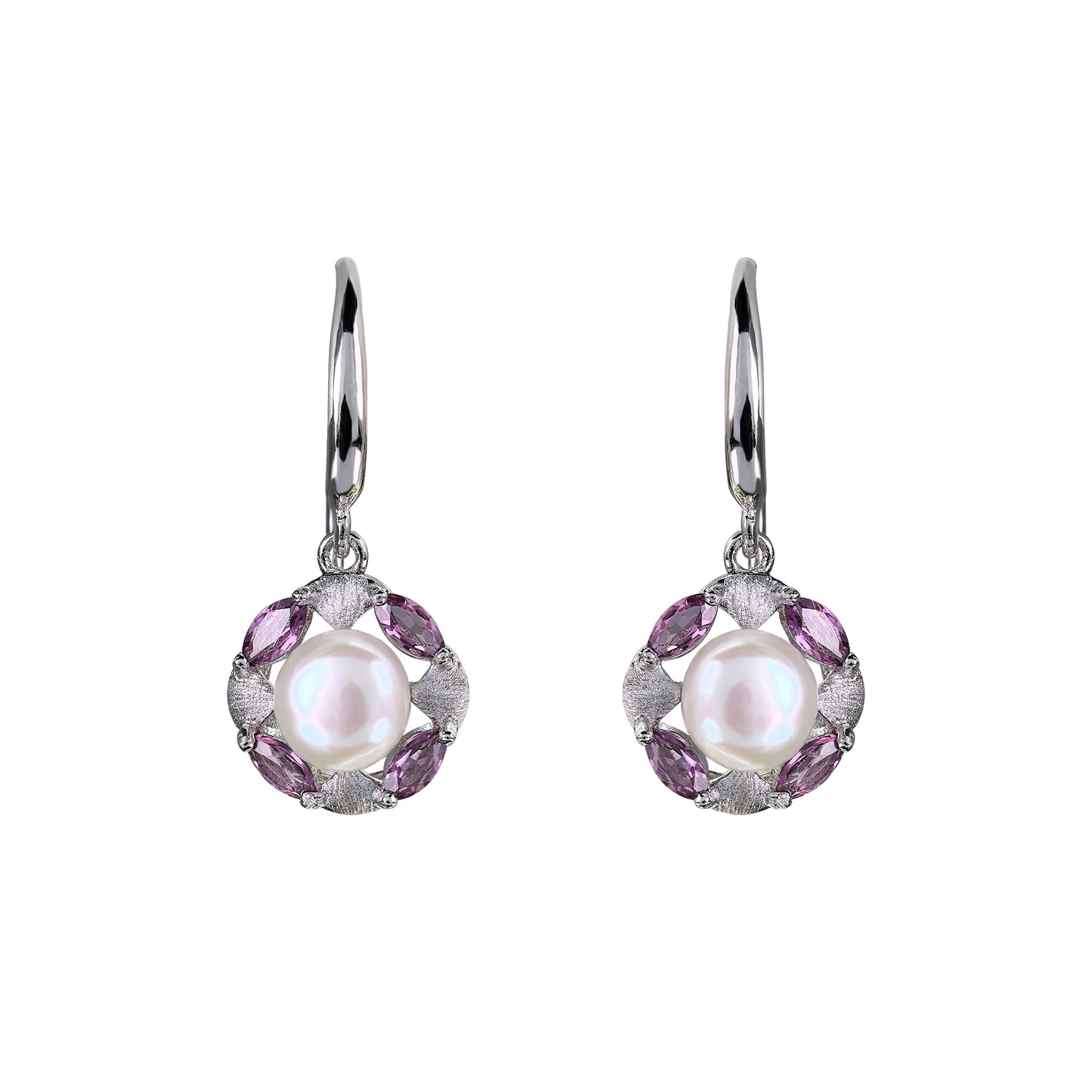 Elegant Rhodium Plated 925 Sterling Silver Freshwater Pearl Four Leaf Clover Jewelry Set