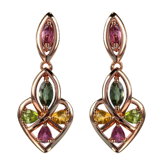 Graceful Rose Gold Plated 925 Silver Jewelry Natural Tourmaline Drop Earrings