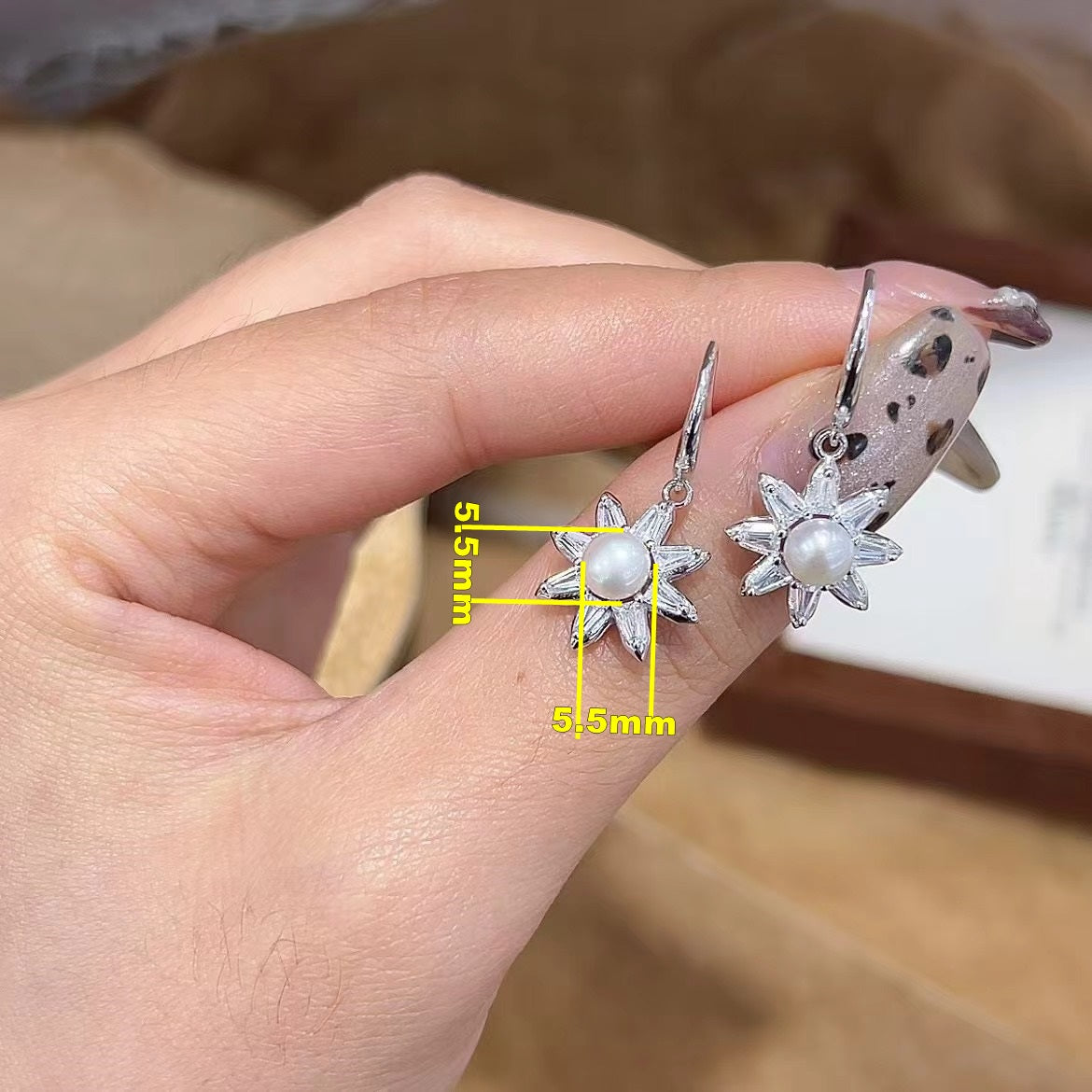 Elegant Freshwater Pearl Flower Drop Earrings 925 Sterling Silver