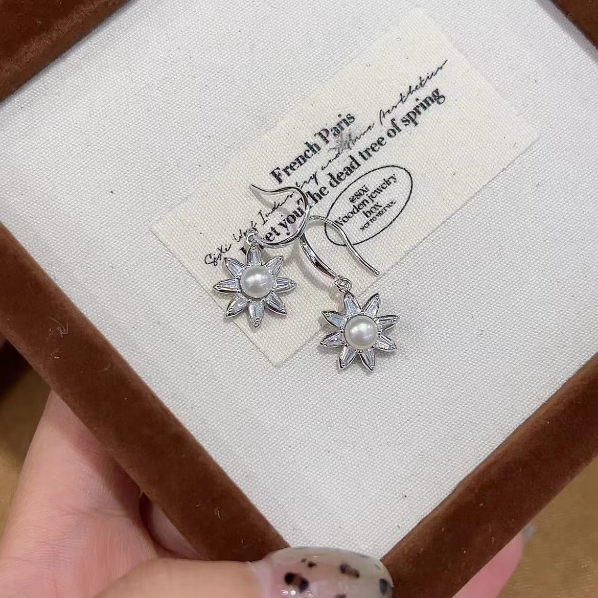Elegant Freshwater Pearl Flower Drop Earrings 925 Sterling Silver