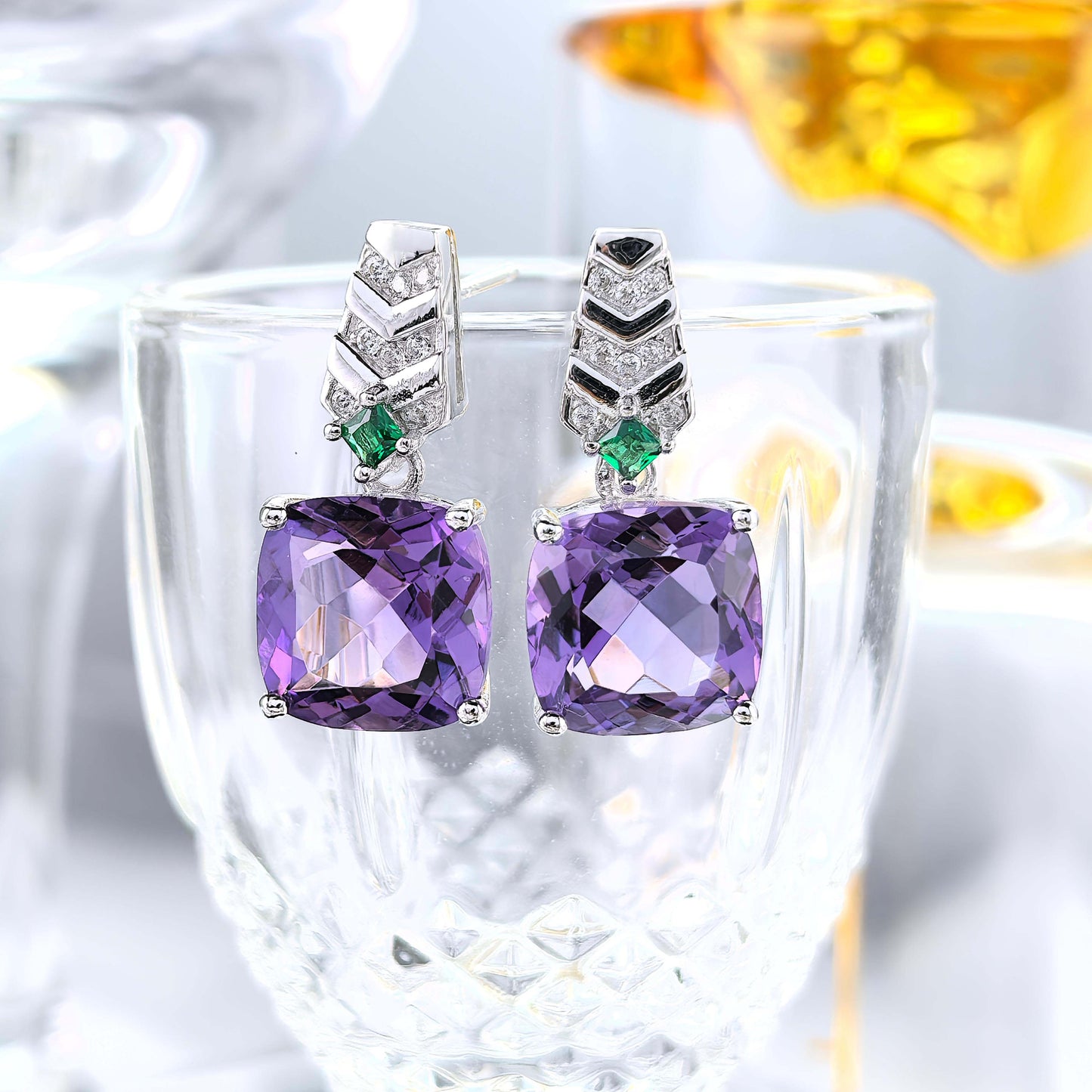 High Quality Rhodium Plated 925 Silver Natural Amethyst Jewelry Set