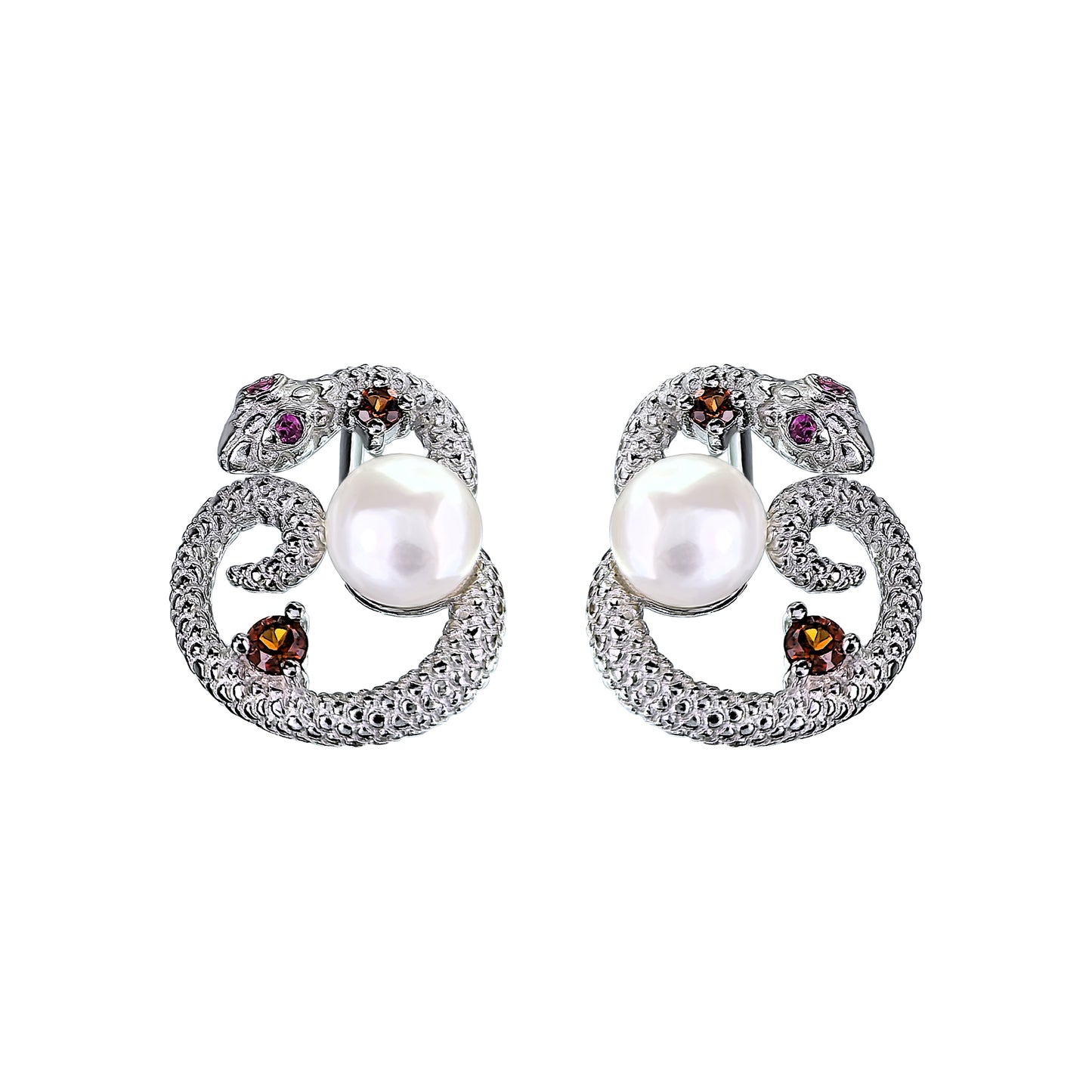 Dazzling Rhodium Plated 925 Sterling Silver Freshwater Pearl Snake Jewelry Set