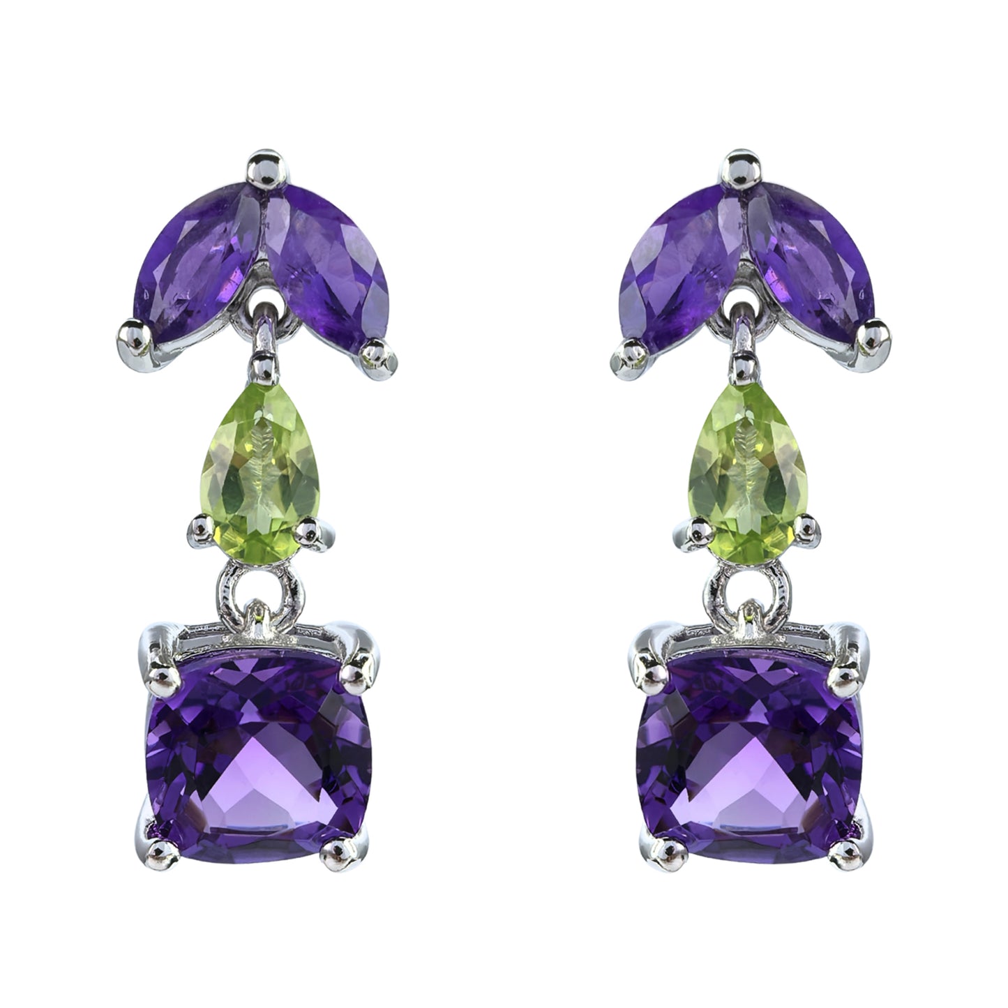Elegant Rhodium Plated 925 Silver Jewelry Multiple Natural Gemstone Drop Earrings