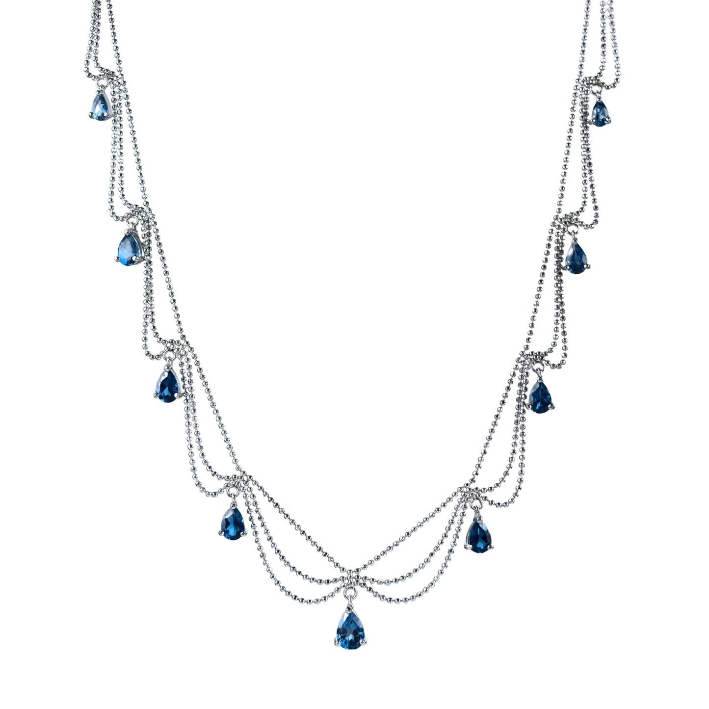 Graceful Rhodium Plated Silver 925 Jewelry Natural London Blue Topaz Necklace
