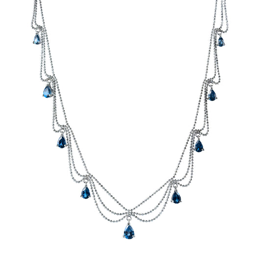 Graceful Rhodium Plated Silver 925 Jewelry Natural London Blue Topaz Necklace
