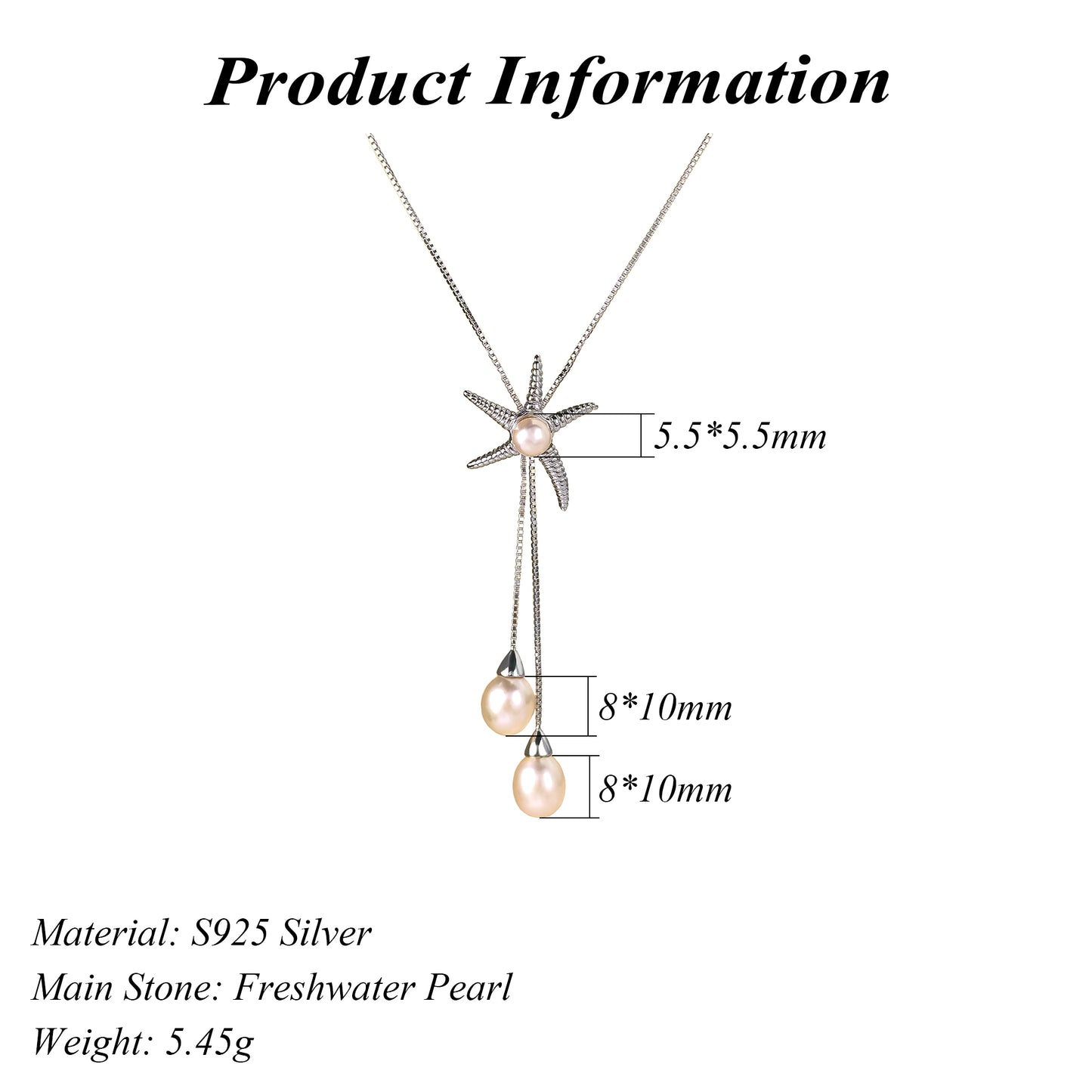 Gorgeous Rhodium Plated Silver 925 Freshwater Pearl Starfish Necklace