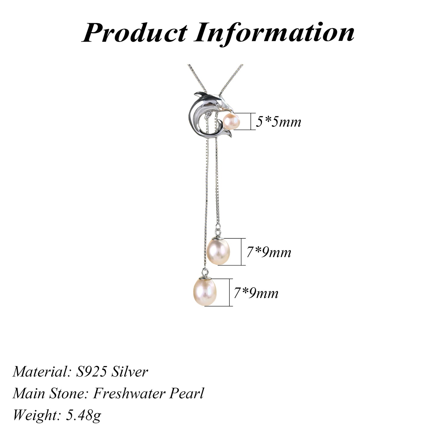 Exquisite Rhodium Plated 925 Silver Jewelry Freshwater Pearl Dolphin Necklace