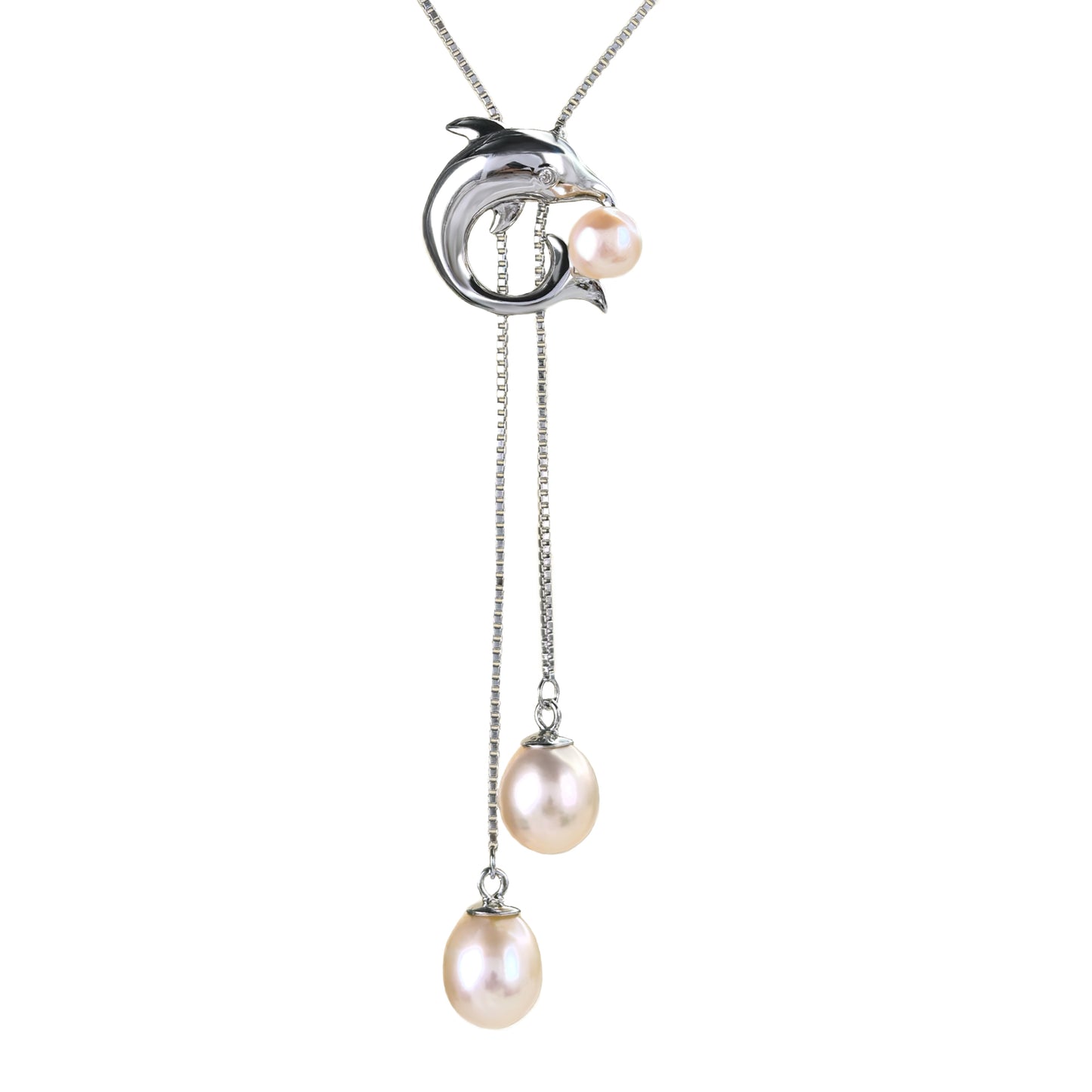 Exquisite Rhodium Plated 925 Silver Jewelry Freshwater Pearl Dolphin Necklace