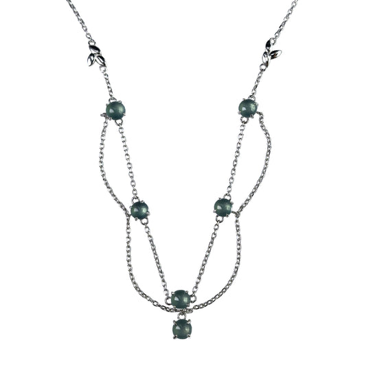 Gorgeous Rhodium Plated Silver 925 Jewelry Natural Jadeite Necklace