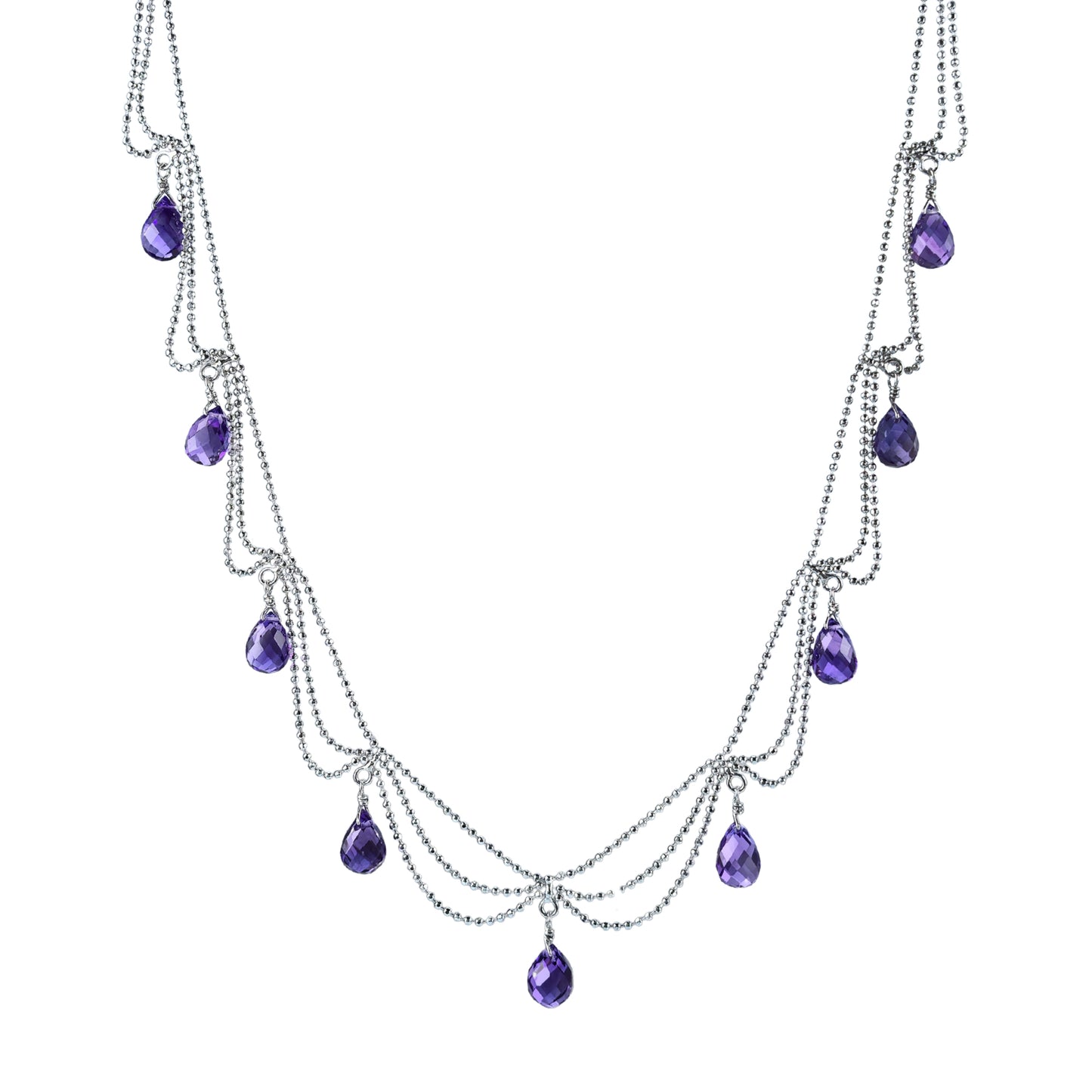 Elegant Rhodium Plated Silver 925 Jewelry Natural Amethyst Necklace