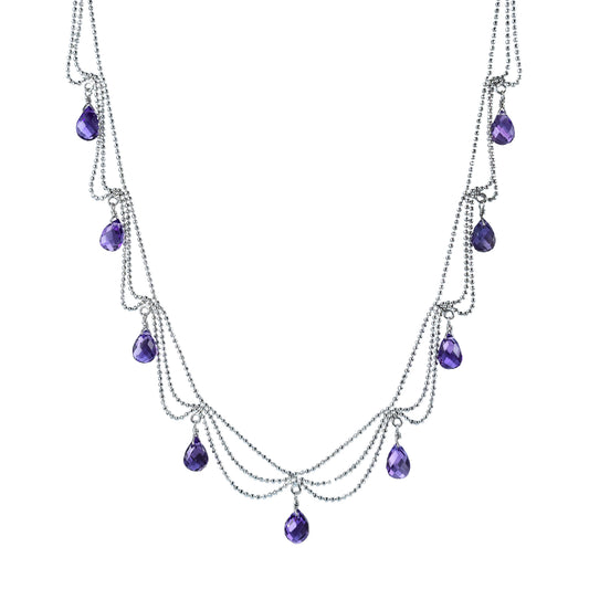 Elegant Rhodium Plated Silver 925 Jewelry Natural Amethyst Necklace
