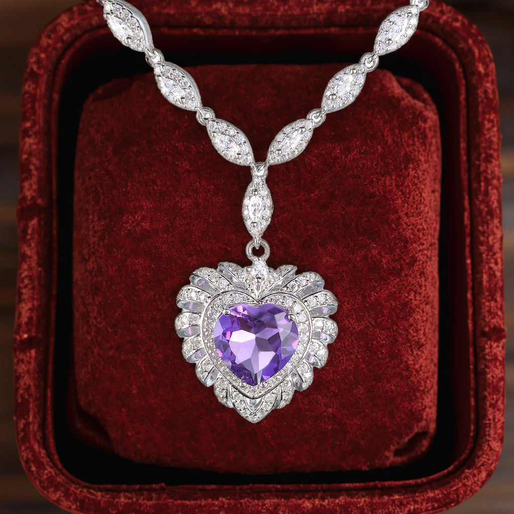 Trendy 925 Silver Necklace Exquisite Rhodium Plated Natural Sky Blue Topaz/Amethyst
