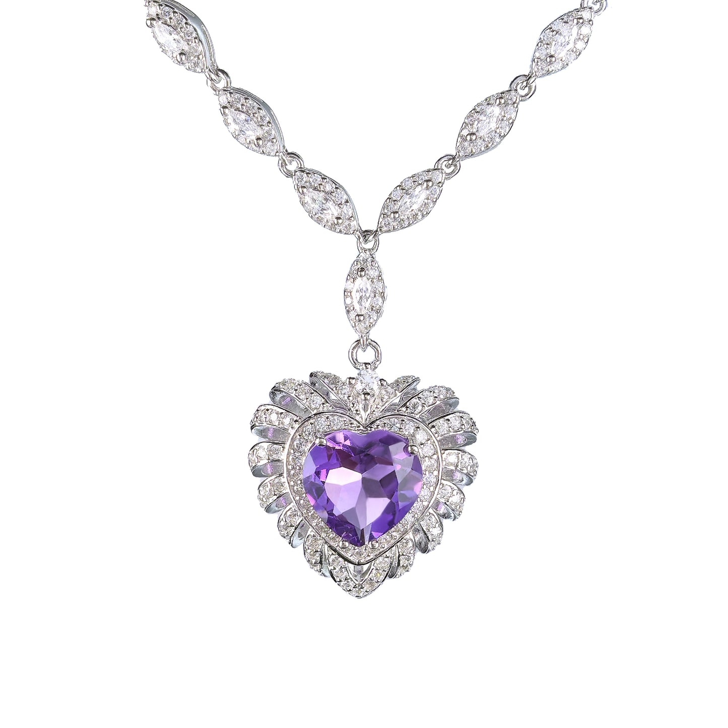 Trendy 925 Silver Necklace Exquisite Rhodium Plated Natural Sky Blue Topaz/Amethyst
